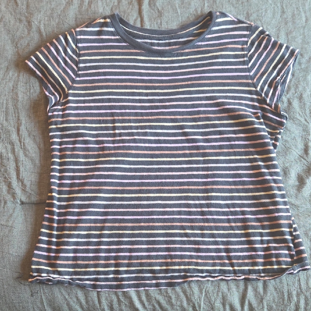 Universal Thread Navy Short Sleeve Tee with Pink & White Stripes